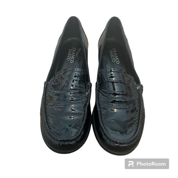 Franco Sarto Shiny Black Flat Loafers Size 7.5 - Picture 1 of 9